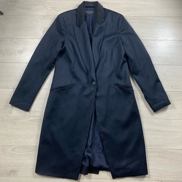 Rag & Bone Navy Blue & Black Pointed Collar Pea Coat - Picture 3 of 13